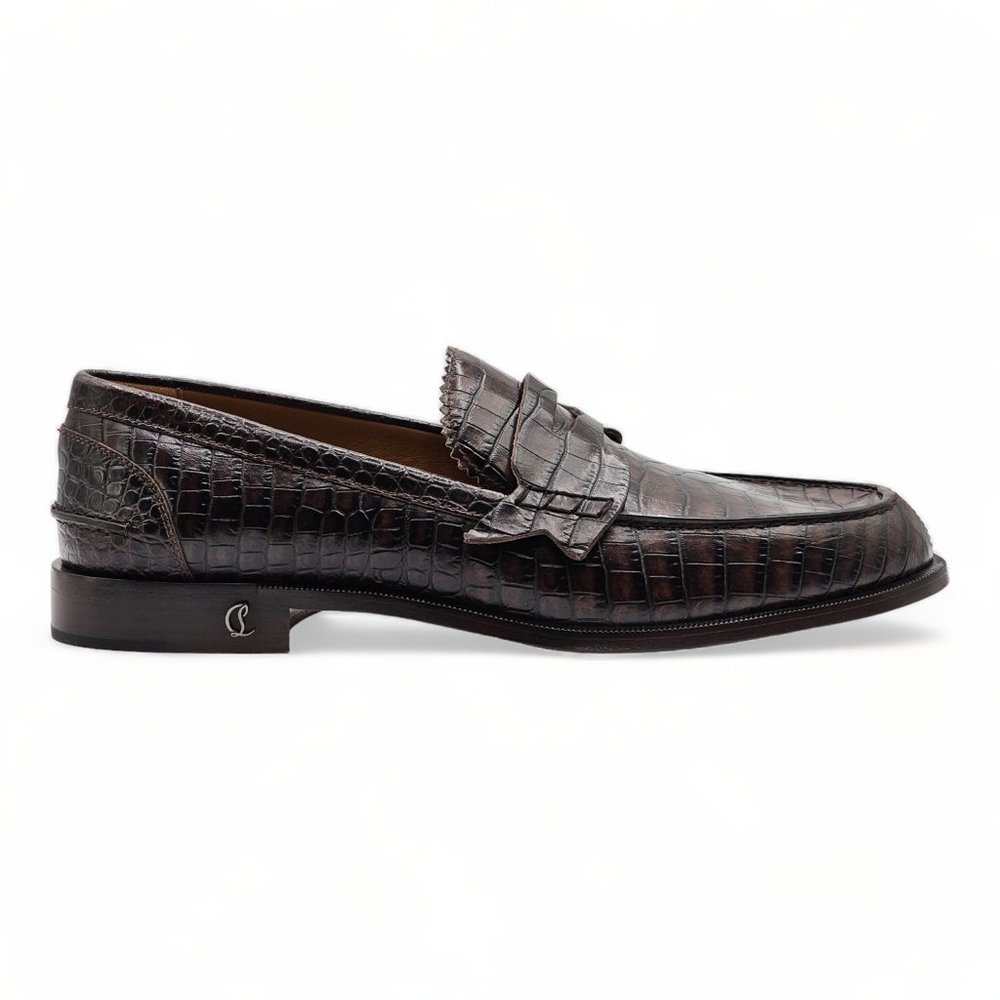 Christian Louboutin Croc Effect Leather Loafers Brown 41.5 - Picture 3 of 8